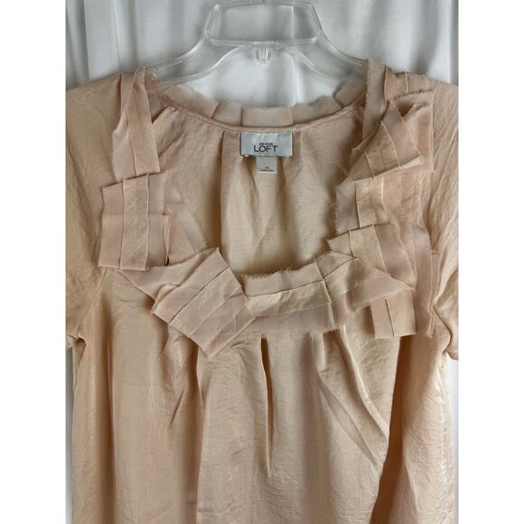 Ann Taylor LOFT Pleated Square Neck, Peach, Sz: M, 56-47 - Picture 2 of 16